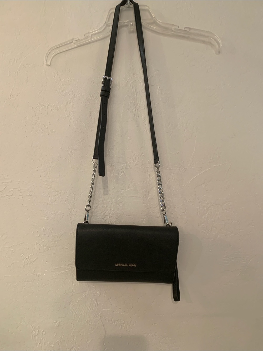 Michael Kors Black Leather Crossbody Chain Wallet Bag